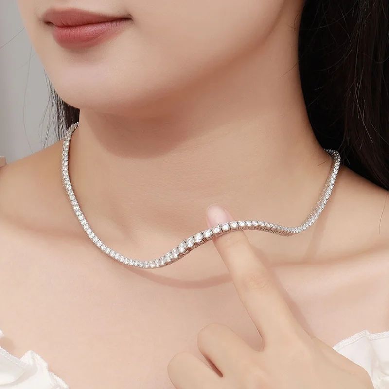 

Gradient Size Moissanite Choker Necklace 15-24inch S925 Sterling Silver Party Women Fine Jewelry Pass Diamond Tester Certificate