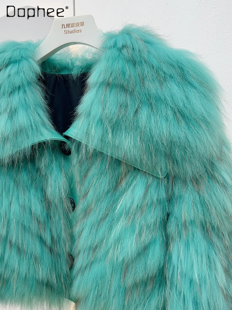 Warm Coats Women Winter 2023 Sale New Younger Ladies Elegant Long Sleeve Sailor Collar Slim Short Spokes Fox Fur Jacket Female