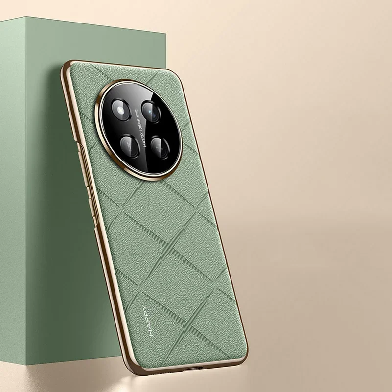Luxury Leather Phone Cover with Plating Camera Lens Protection and Hard Back Case Bumper