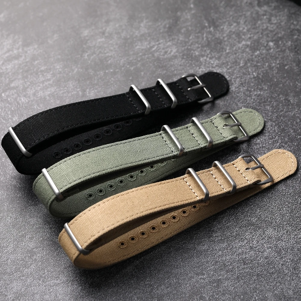 Handmade Vintage G10 Breathable Canvas Strap - Black, Khaki Green, and Grey