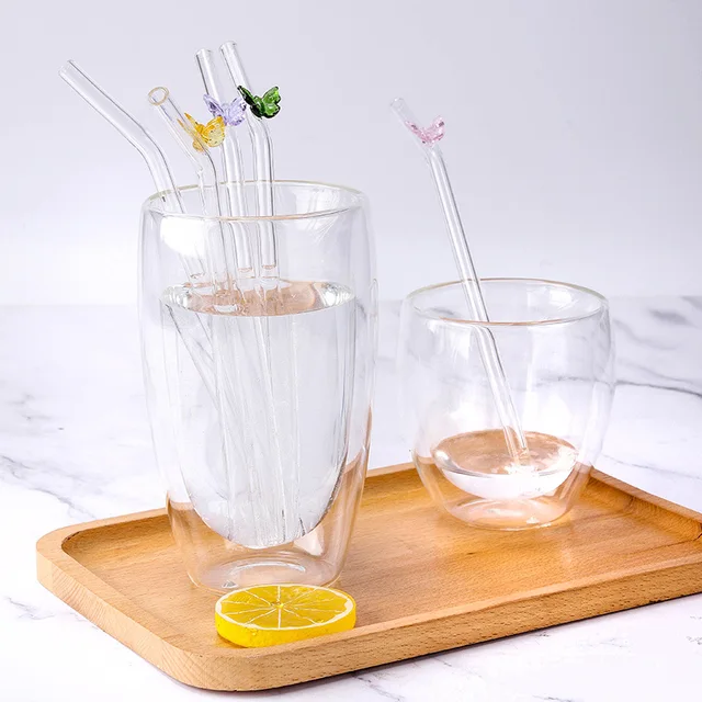 1Pcs Creative Little Turtle Butterfly Glass Straws Reusable Clear Straws  Eco Friendly Drinking Straws for Smoothies Cocktails Ba