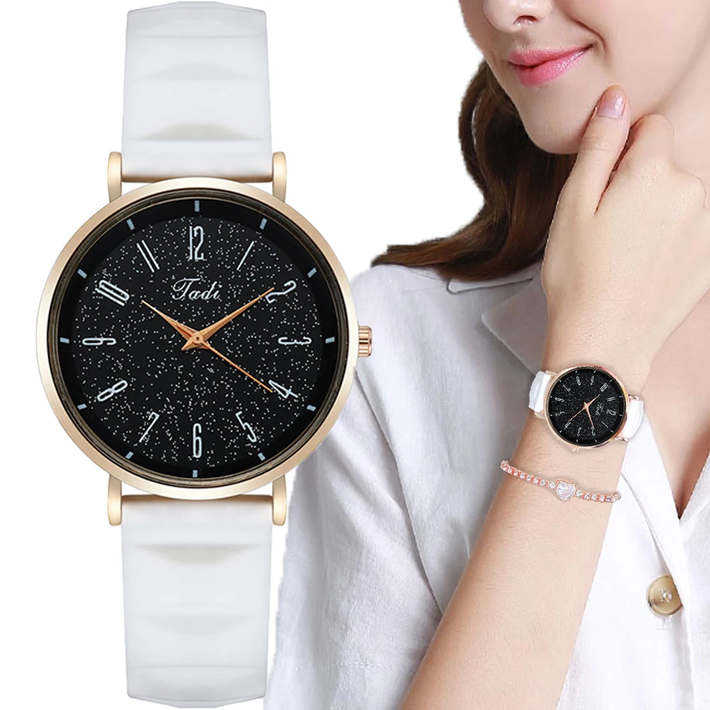 

Fashion Women's Wristwatch Full Star Hand Face Simple Silicone with Digital Face Quartz Sport Women's Watch