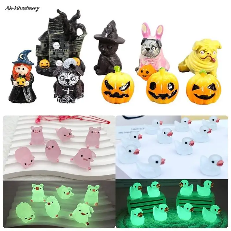 

2/5Pcs Resin Luminous Mini Dollhouse Pig Dashboard Toys Dolls Figures Home Garden Decoration Cartoon Color Chick Cute Ornaments