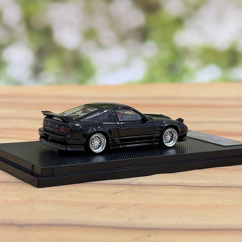 마이크로 터보 MT 180SX TPYE X 메탈 블랙 1/64 합금 자동차 모델, 가역 라이트 베어링 휠