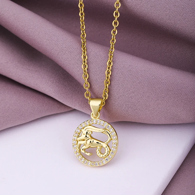 European Retro Colorful 12 Zodiac Constellation Round Pendant Necklace  Stainless Steel Oil Dripping Necklace for Women Jewelry - AliExpress