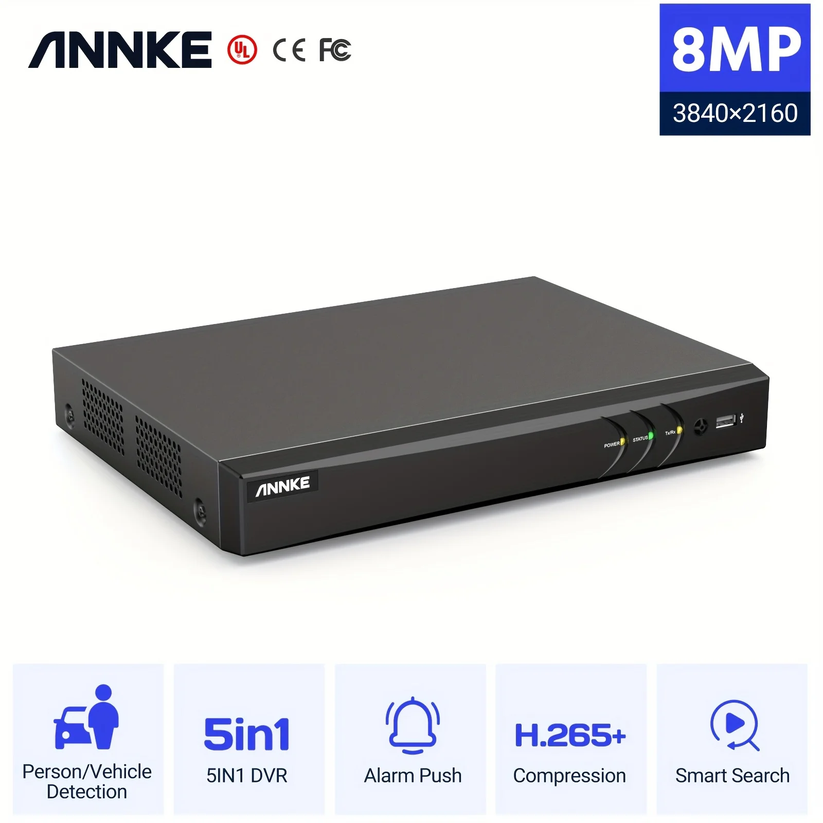 

4K 8CH DVR Security Camera System, H.265+ 8 Channel Hybrid 5-in-1 DVR NVR Security Video Recorder, Easy Remote Access, NO HDD Wa