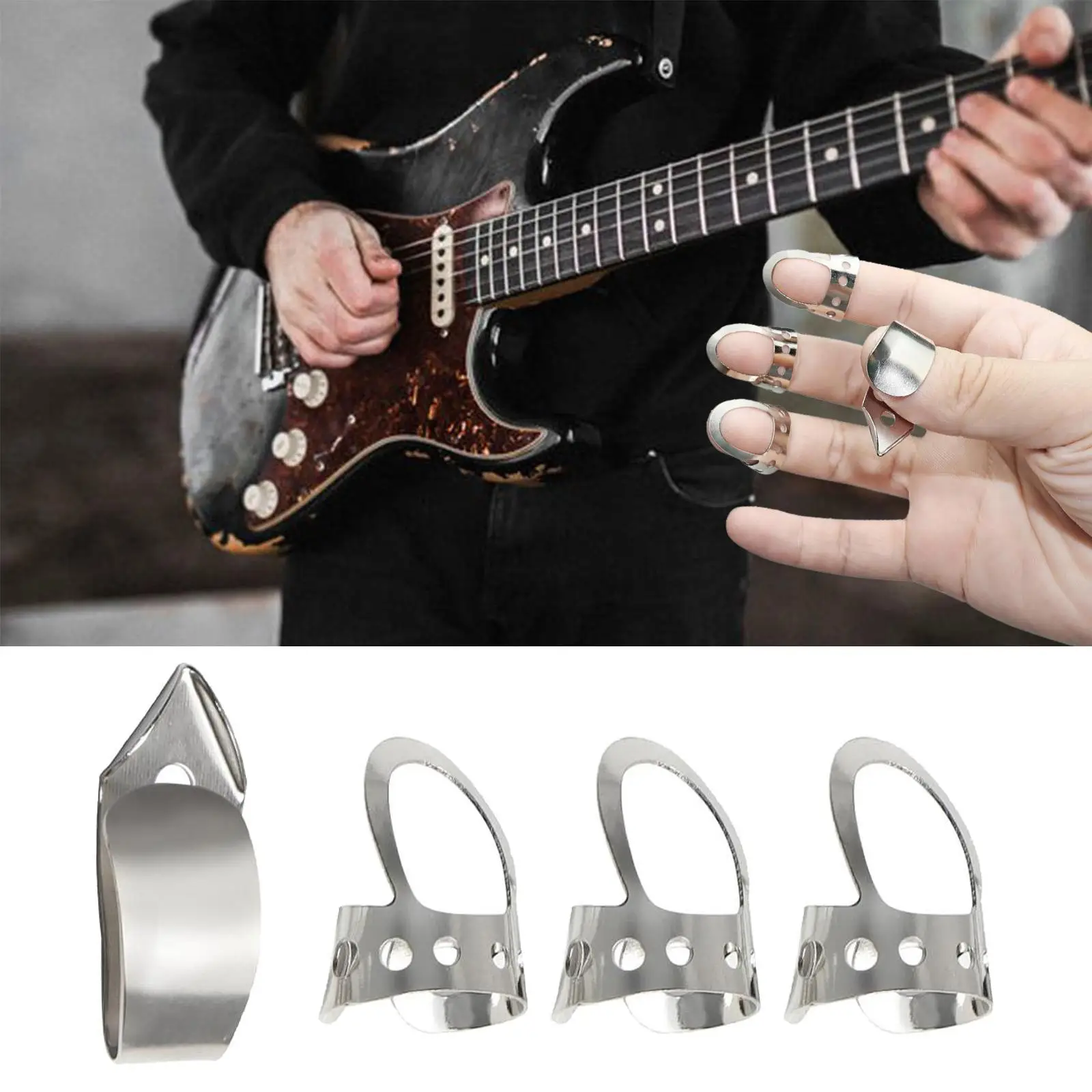 4pcs/set 1 Thumb + 3 Finger Guitar Picks Celluloid Fingerpicks Guitar