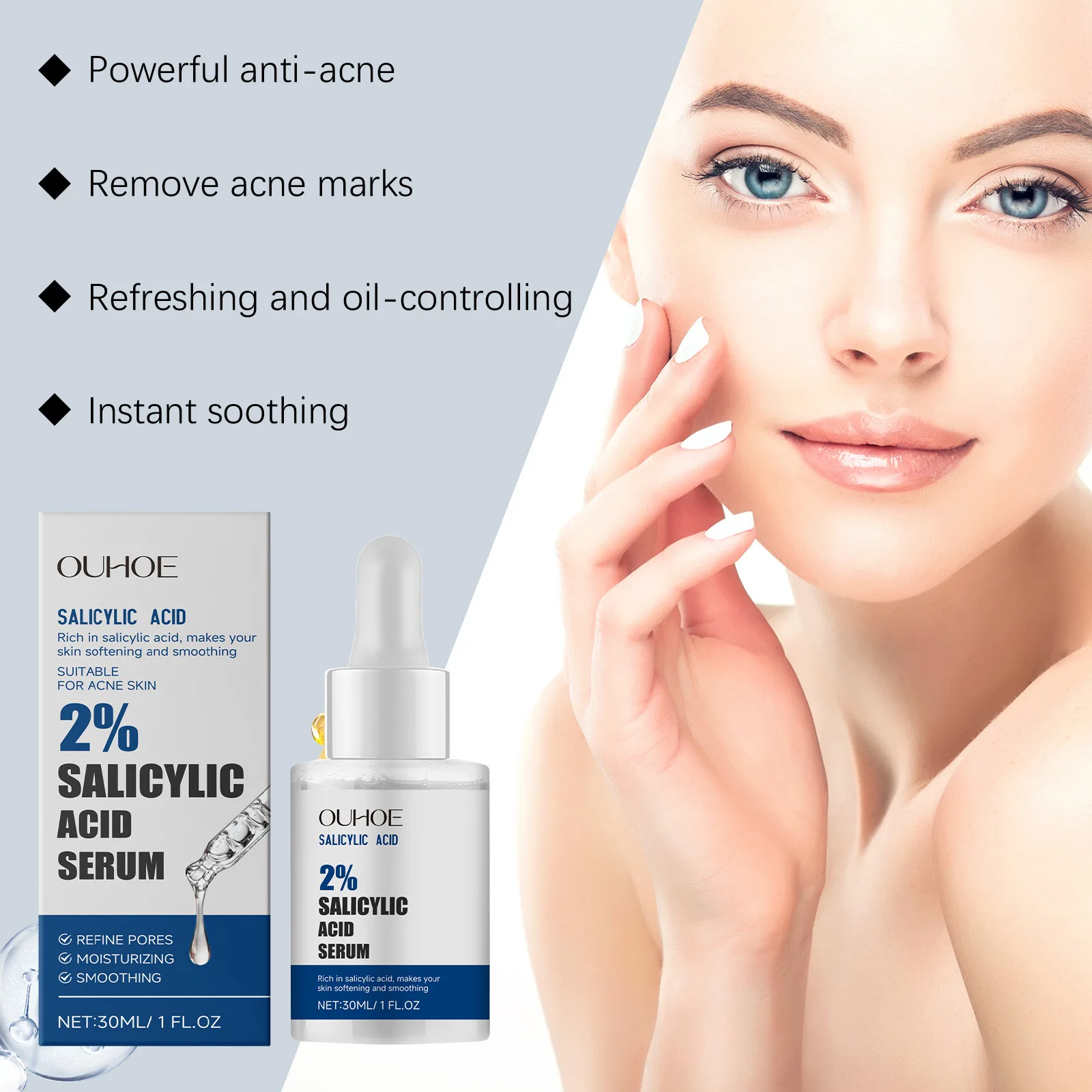 Salicylic Acid Serum Anti Acne Reduce Breakouts Fading Blemishes Shrink Pores Smoothing Repairing Pimples Removal Facial Essence 5