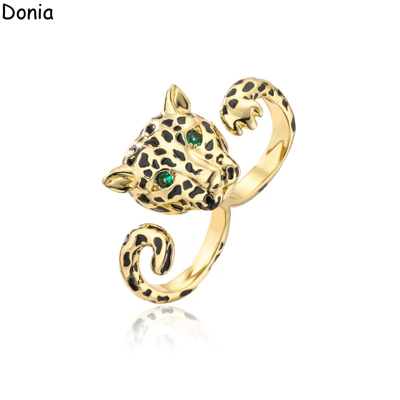 

Donia jewelry European and American glossy leopard print two-finger ring copper AAA zircon ring luxury new animal couple ring