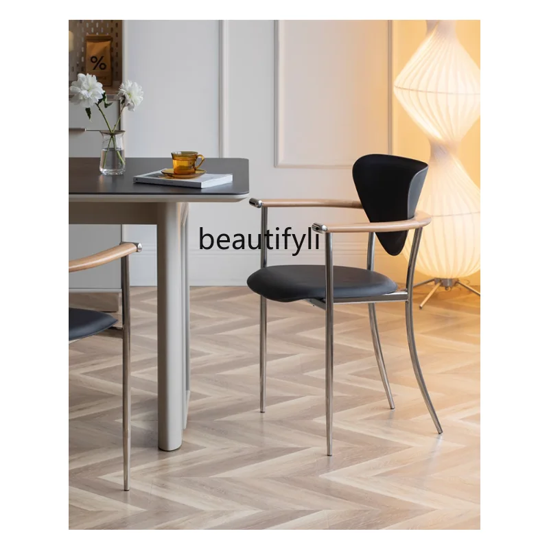 

Retro Dining Chair Light Luxury Home Armchair Nordic Designer Cream Style Minimalist Retro Chair Bedroom Desk Chair furniture