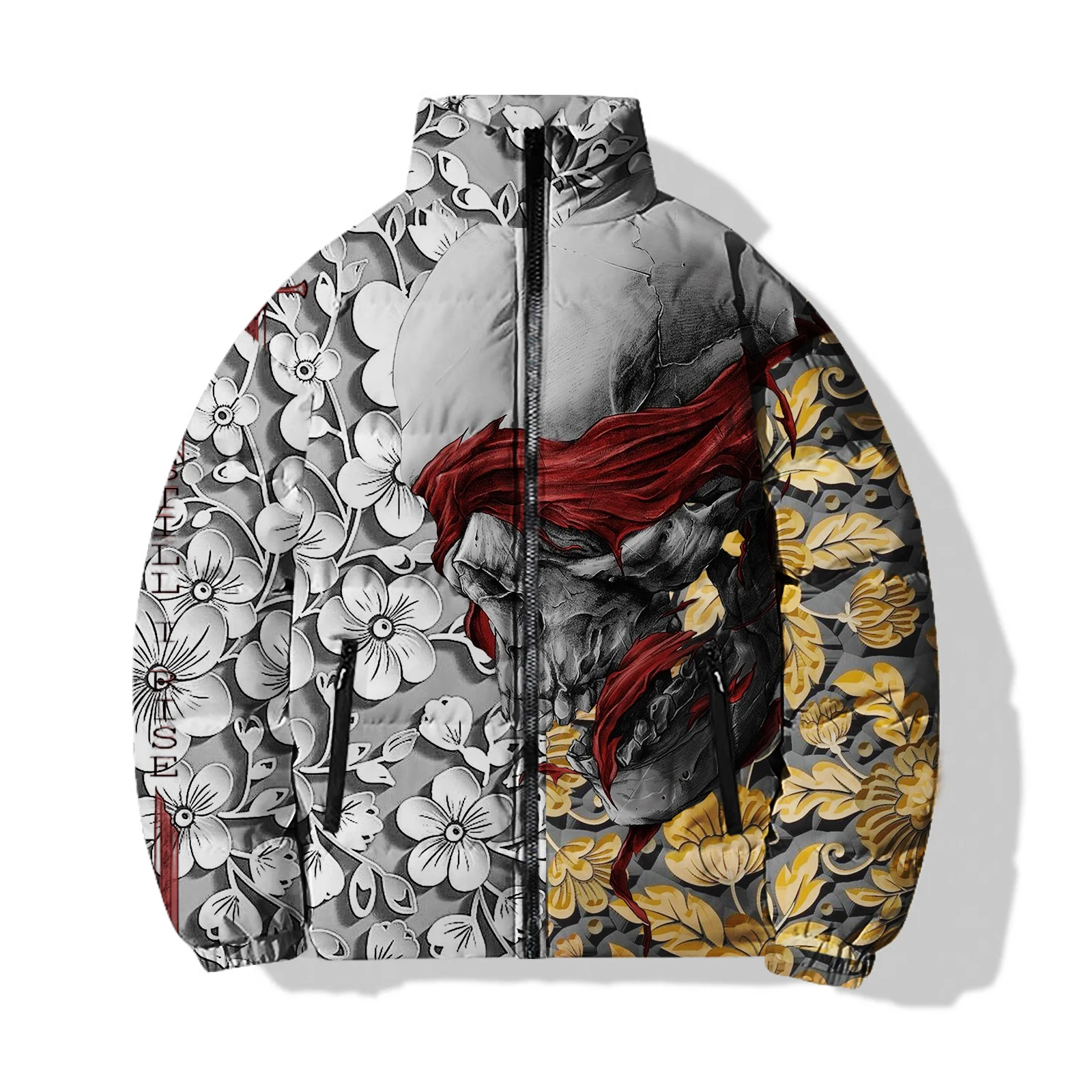 thumbnail image 1 of Ropa informal de invierno de algodón cálido, abrigos para hombre, estampado de calavera gótica, chaqueta holgada de algodón para hombre, 1 of 5