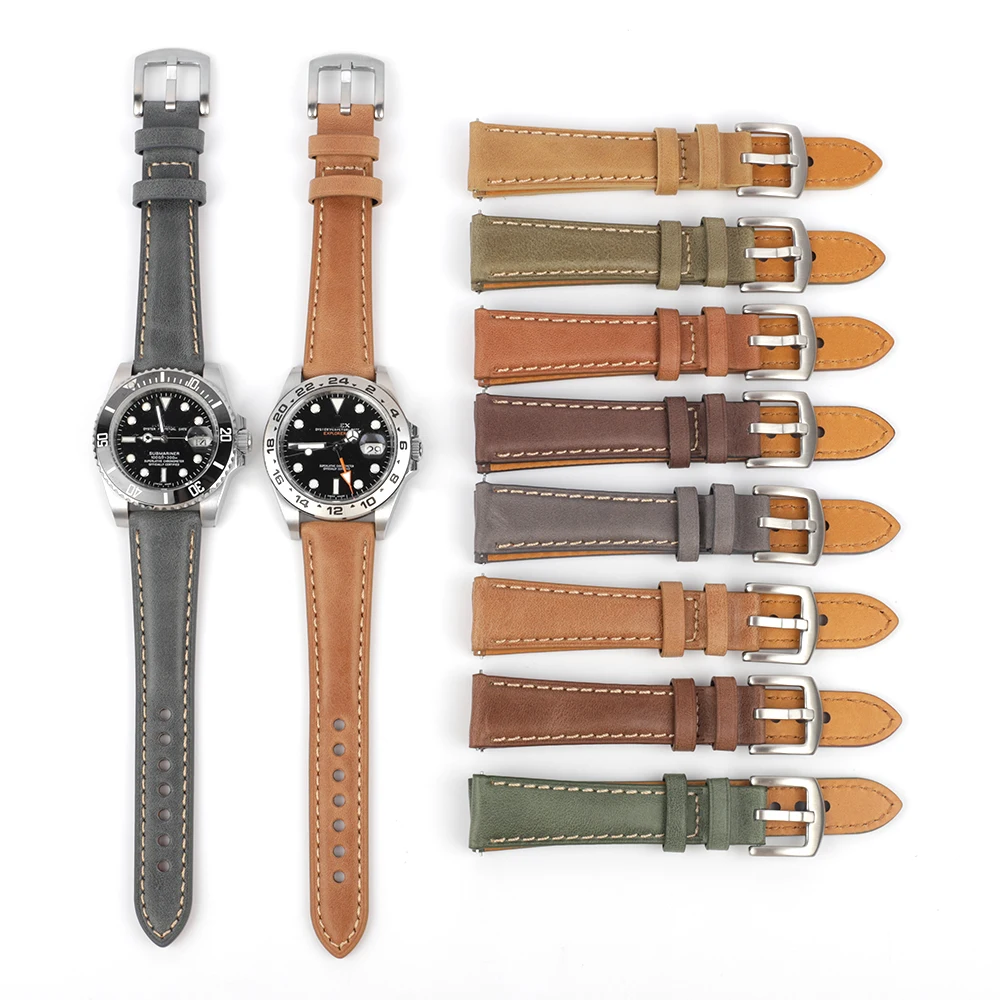 Genuine Leather Watchband 20mm 22mm Handmade Watch Strap Vintage Watch Accessories for Panerai Smartwatch Bracelet