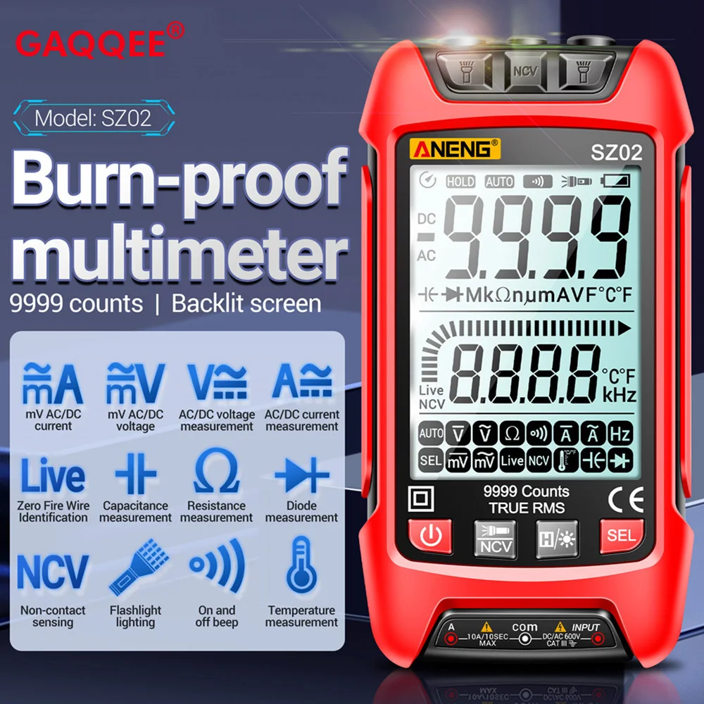 Digital Multimeter SZ02 SZ01 Digital Multimeter 6000/9999 Counts DC/AC Voltage Current Resistance Tester True RMS Auto Electrical Capacitance Meter
