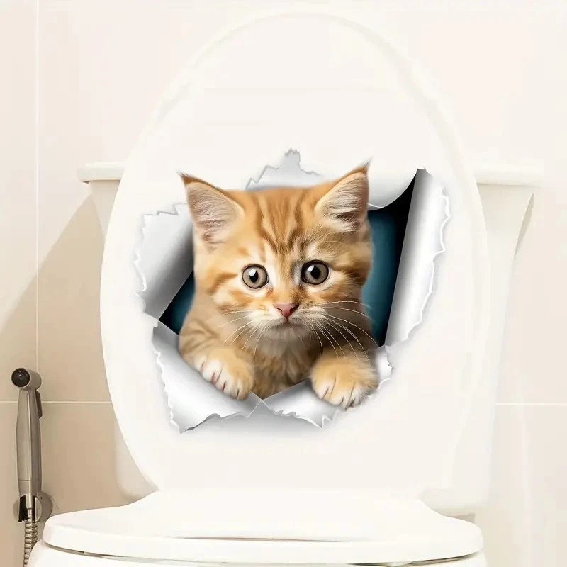 Description Picture 4 of itemCute Little Orange Cat Toilet Seat Sticker, Home Bathroom Toilet Tank Decals, Door Stickers, Wall Stickers WC Decorations M795