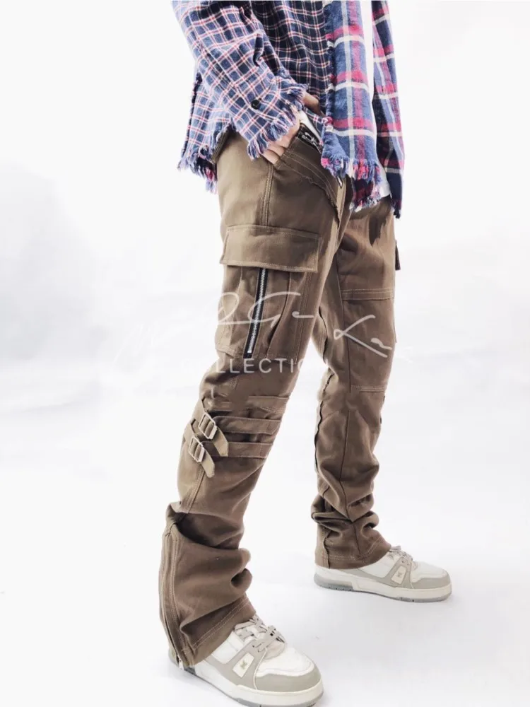 

Deconstructed Patchwork Stacked Micro Cut Overalls Vibe Style men's Pants
