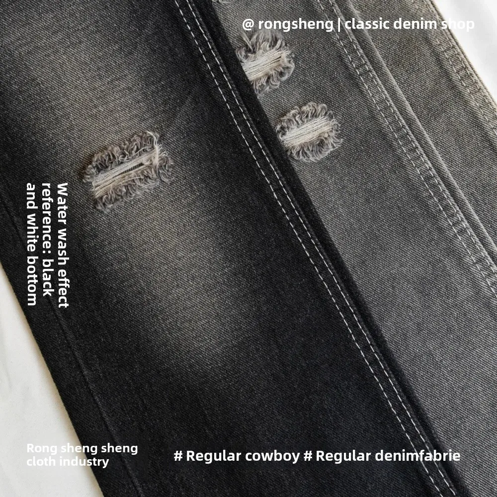 Non-Stretch Left Diagonal Cotton Blend Denim Fabric Deep Blue Black Surface for Jeans Jacket Clothing Accessories
