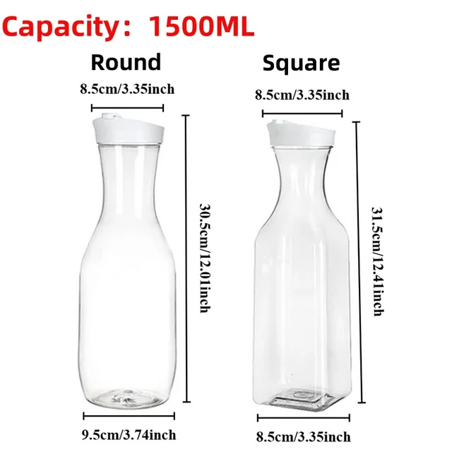 50 Oz Large Plastic Water Bottle with Flip Cap, Square Base Juice Container, Clear Plastic Water Bottle, Beverage Milk Bottle 6