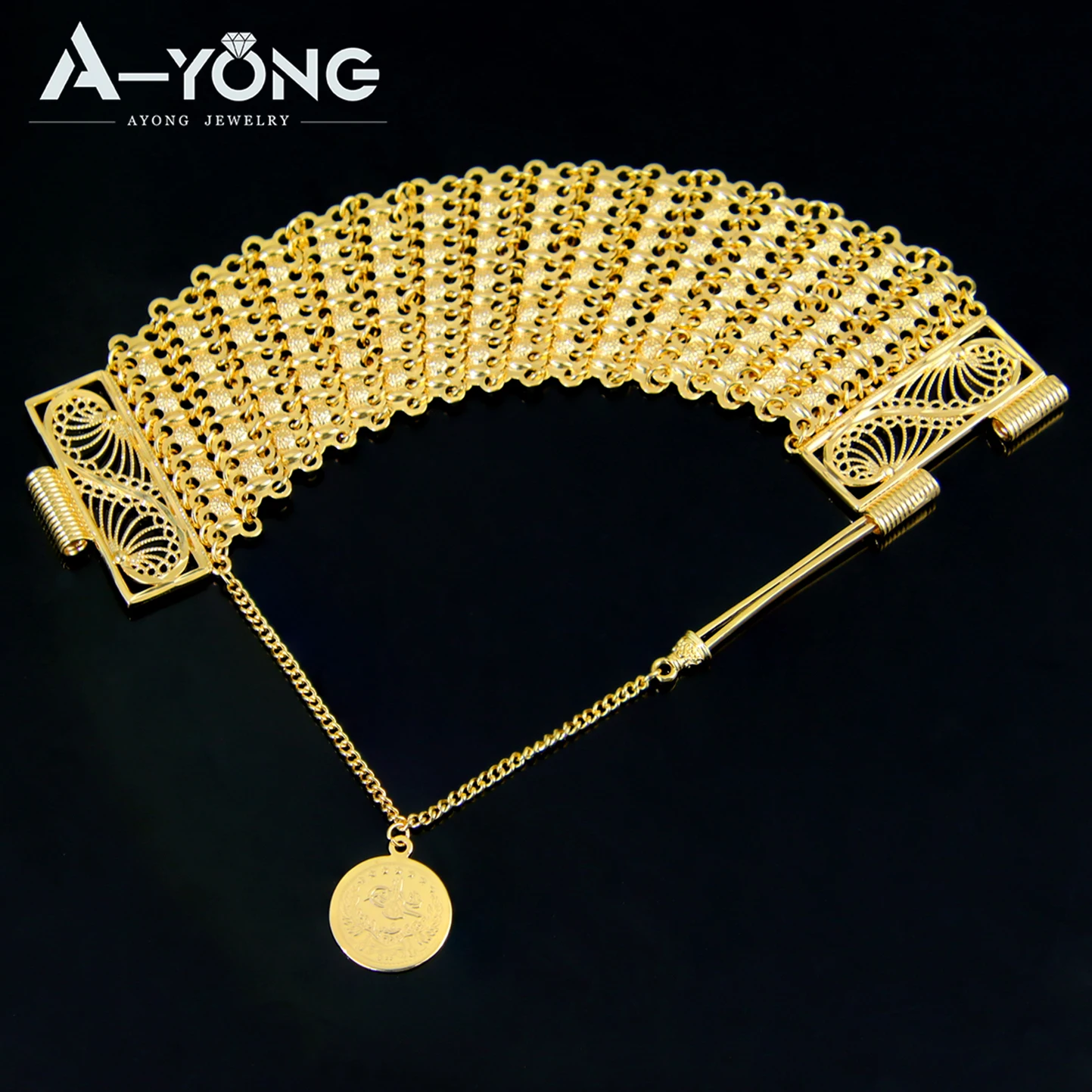 Luxus Algerien Braut Hochzeit Manschette Armband 21k vergoldet Nigeria handgemachte Handketten Pulseras Mujer türkische Braut Zubehör – Detail 9