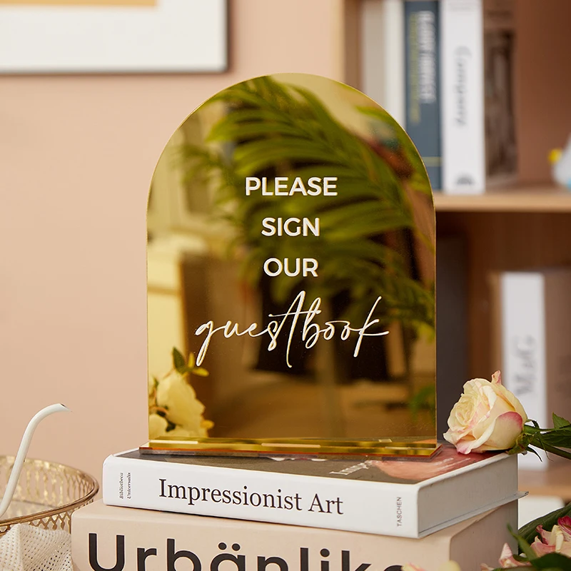 Gold Mirror Acrylic Signage,Set of 3 Wedding Signs,Loving Memory Sign,Guest Book Sign,Cards & Gifts Sign,Gold Mirror Table Signs