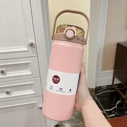 Stainless Steel Insulated Bottle with Straw - 1.2L Large Capacity Thermal Flask - 1200ml (Pink)