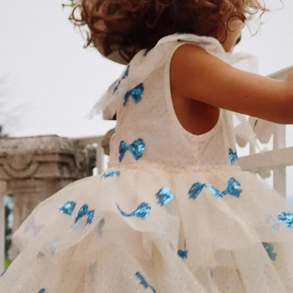 تنانير أطفال فستان شبكي بدون أكمام بفيونكة جديدة م...