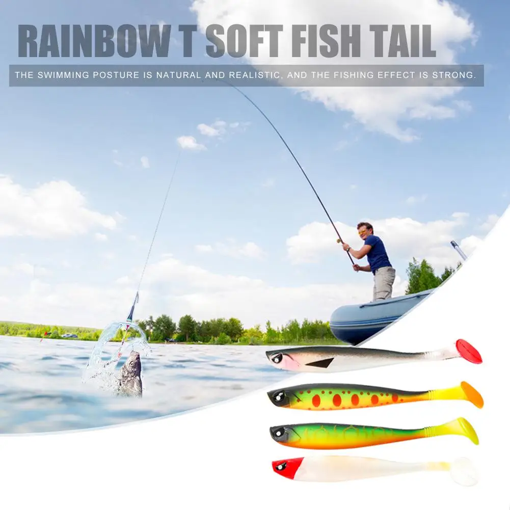 Fishing Lure T Tail PVC Artificial Superior Quality Double Hook Groove Skillful Manufacture Rainbow Bait 10g | Спорт и развлечения