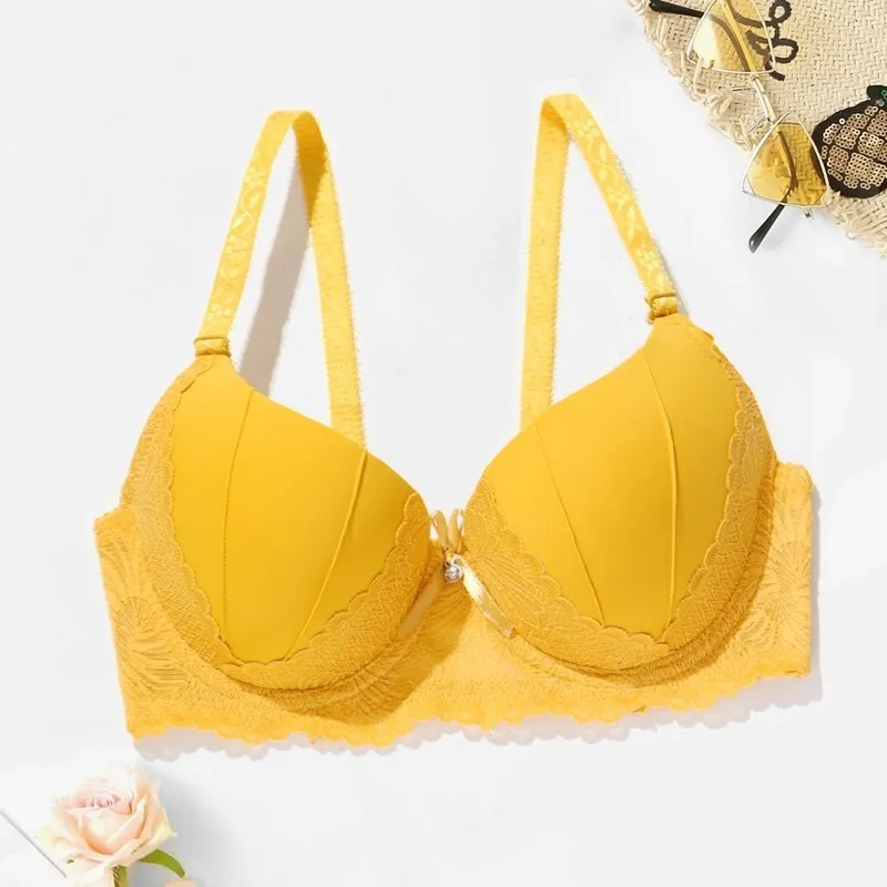 Beauwear Hand Shap Foam Pad Bra Push Up Solid Color Floral Lace Bras for Women Underwire Brassiere 75B 80B 85B