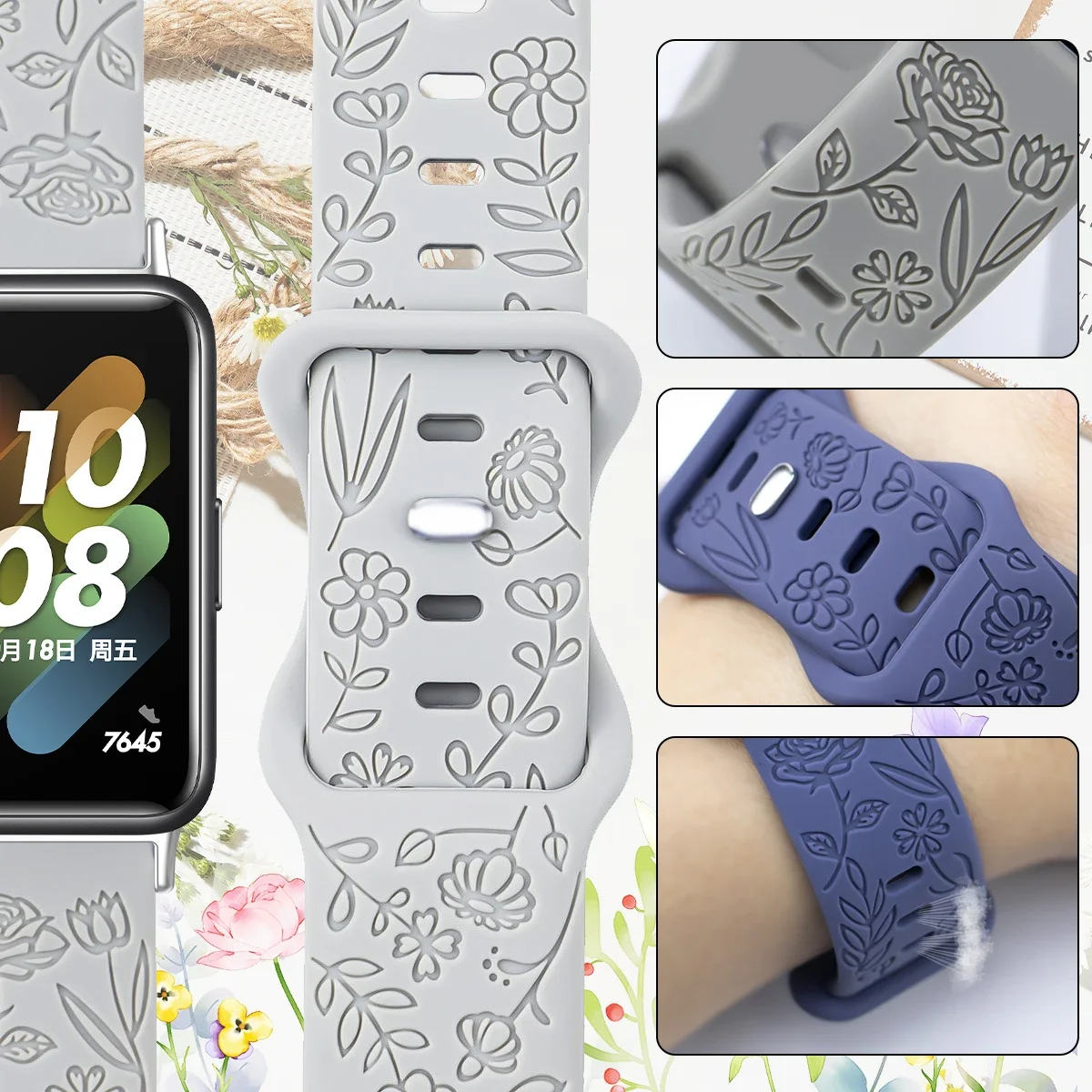 Floral Engraved Silicone Strap