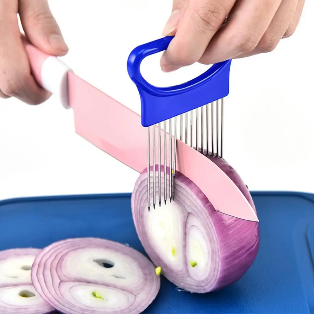 Vegetable Cutter Stainless Steel Fork Slicer Stainless Steel Onion Holder Slicer Cutter with Non-slip for Tomato for Potato