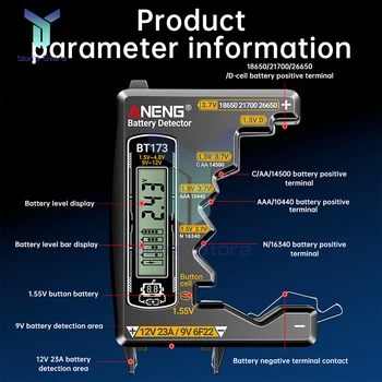 Tester batteria Cella a bottone Controllo salute Digitale al litio 18650 Misuratore di tensione ANENG BT173 Strumento diagnostico batterie universali
