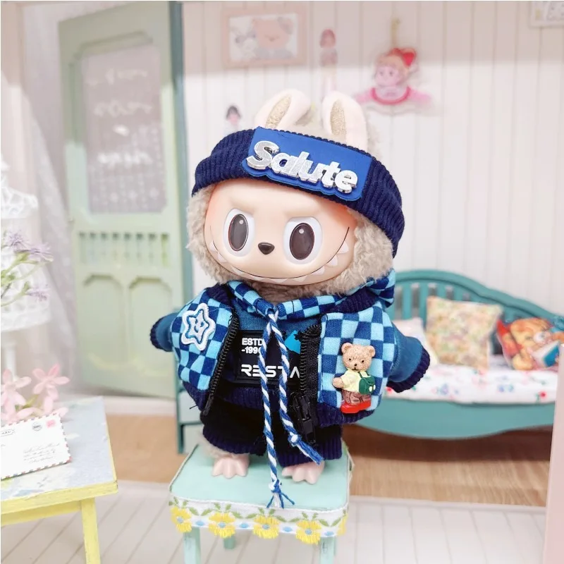 1PC 17cm Labubu Clothes Cute Mini Plush Doll's Outfit Accessories Jumpsuit Hooded Sweater Poncho for Labubu Dolls Fans Gift 6