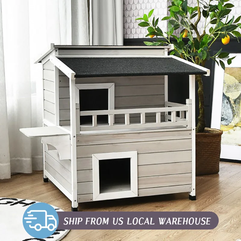 

Simple Solid Wood Cat Cage Villa Oversided Luxury Sub Cattery pet house condos with balcony Indoor Outdoor House Nest Cabinet