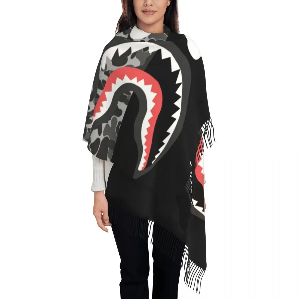 

Personalized Print Camo Camouflage Scarf Men Women Winter Warm Scarves Shark Teeth Shawls Wraps