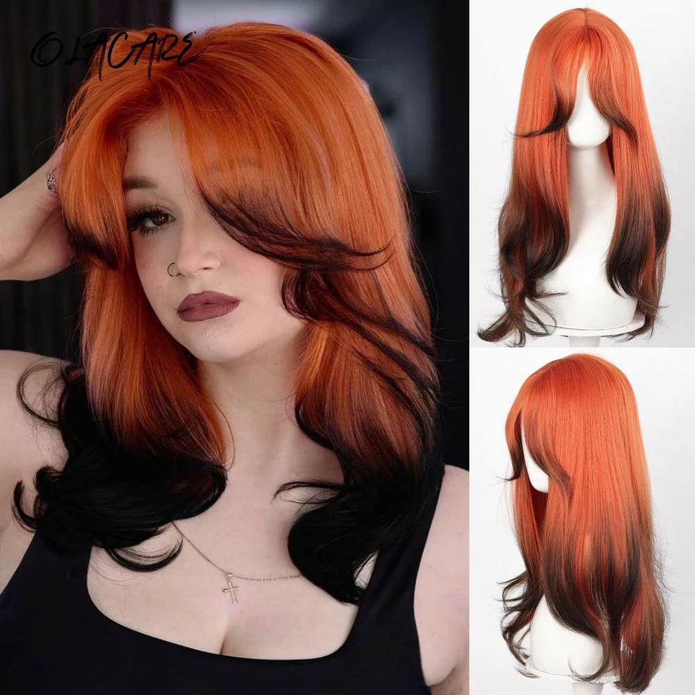 Synthetic Red Brown Black Ombre Wig for Women Cosplay
