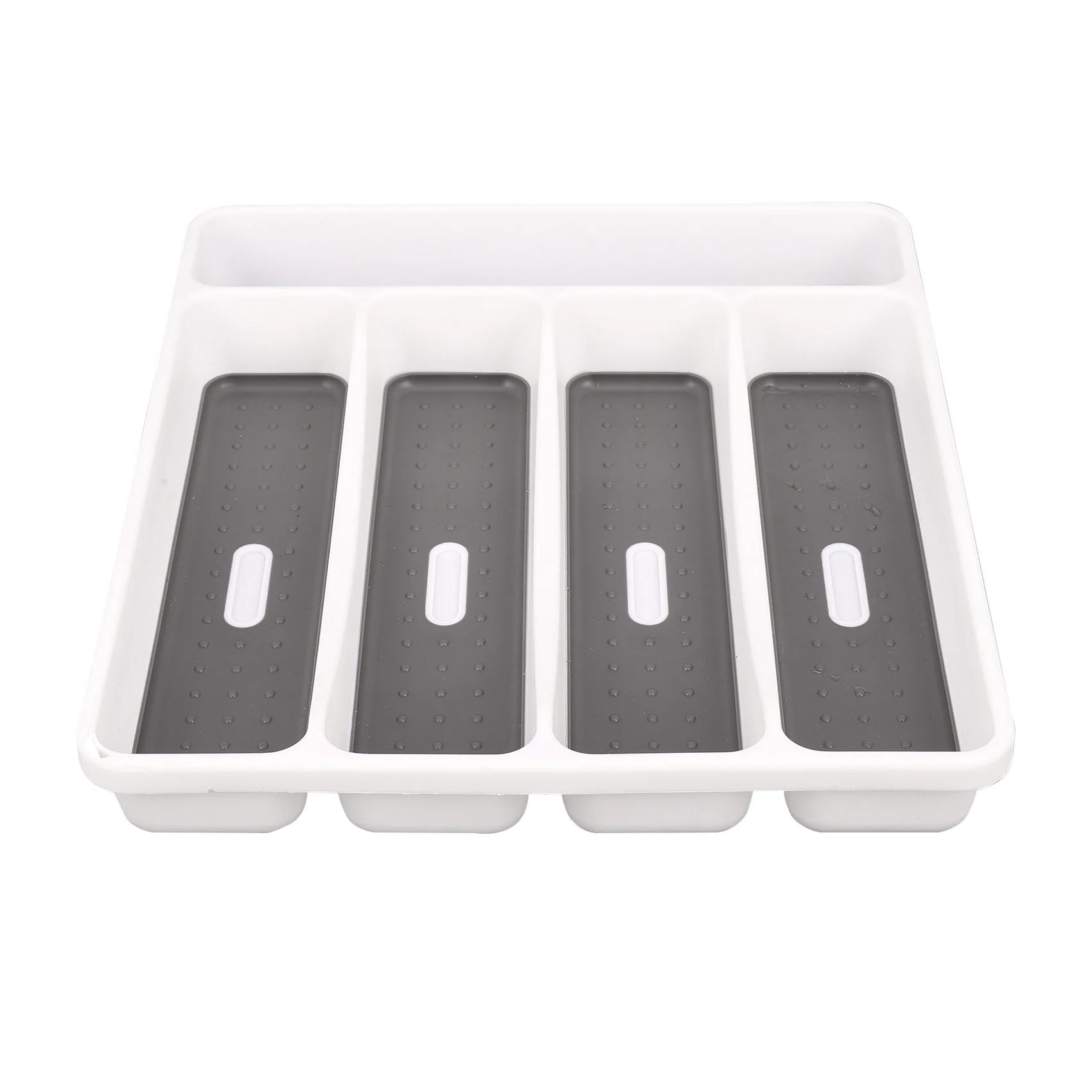 

Large Gray Silverware Tray Fork Collection Container 5 Compartments Soft-Grip Lining Plastic Cutlery Storage Box for Tableware