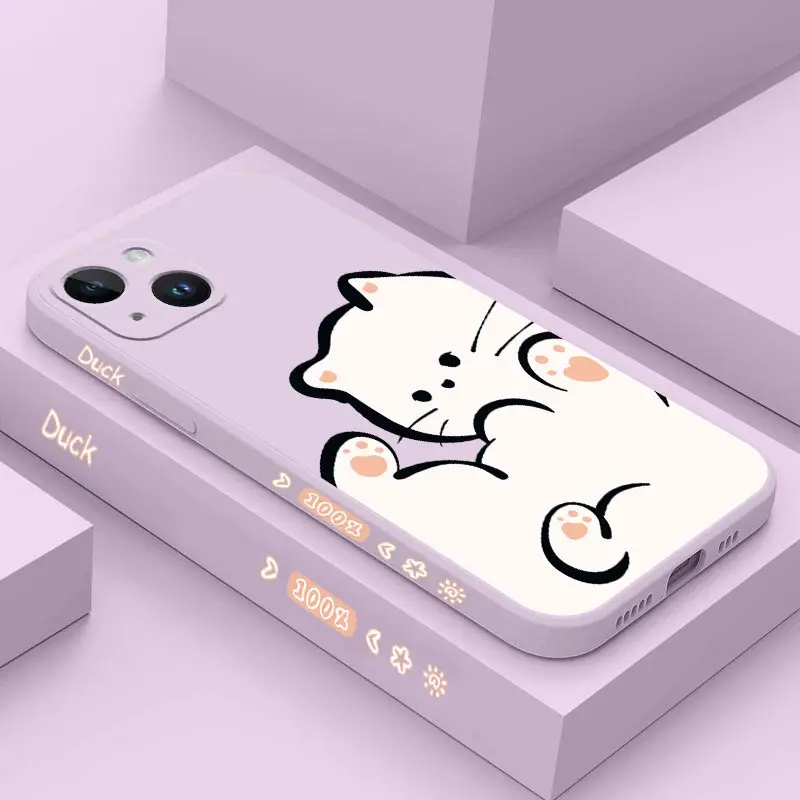 Custodia Per Telefono In Silicone White Cloud Cat Per Iphone 15 14 13 12 11 Pro Max Mini 14 15 Plus X Xr Xs 8 7 6 6S Plus Cover