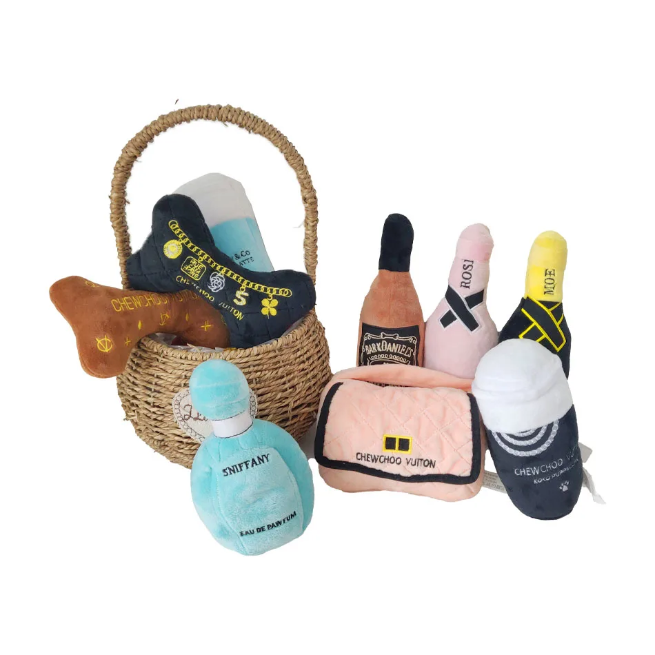 Lovely Stuffed Plush Pet Chewing Toys Plush Dog Wine Bottle Squeaky Toys With BB Sound 3