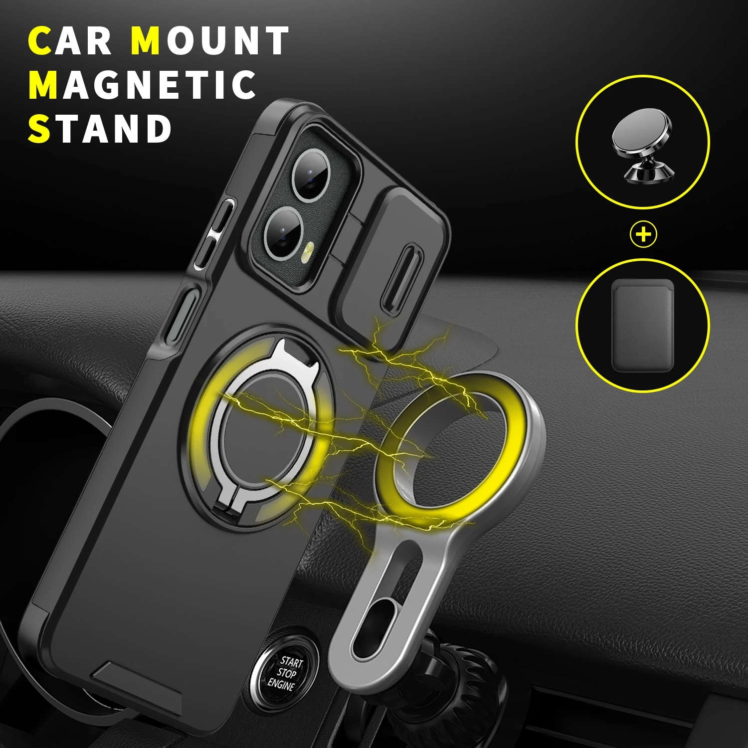 Luxury Armor Phone Case with Magnetic Bracket & Lens Protection - Shockproof Cover