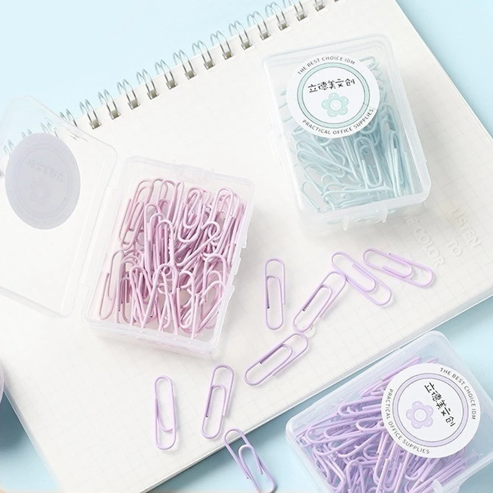 

20/50Pcs Boxed Colorful Paper Clips 28/50mm Metal Clips Memo Clips Bookmarks Paperclips Office School Binding Organized Supplies