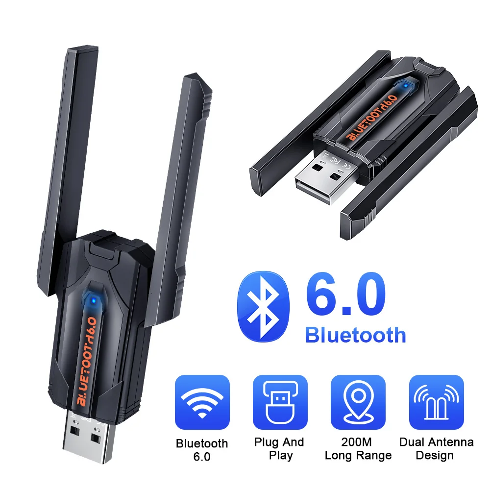 USB 블루투스 동글 드라이버 무료 200M 블루투스 6.0 어댑터(Windows 11/10/8.1 마우스 키보드 오디오 수신기 송신기용)