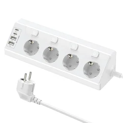 Enhanced Power Strip with USB & Type - C Ports, Featuring 4 Outlets and Independent Switches - White