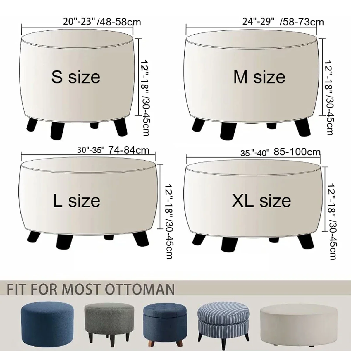 Jacquard Ottoman Cover Stretch Ottoman Slipcover Round Ottoman Storage Cover Folding Stool Covers Furniture Protector Cover 2