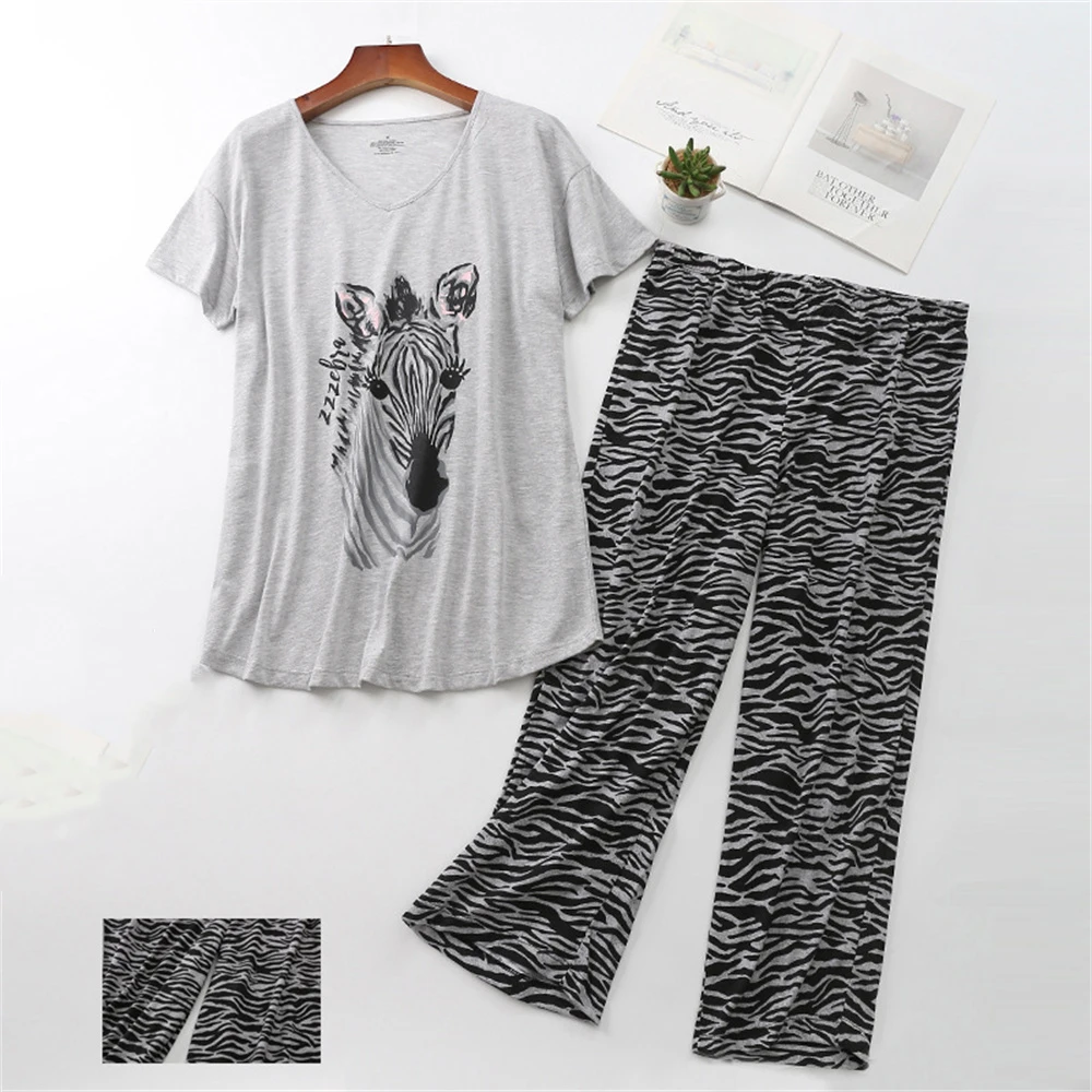

Women'S Summer Pajamas Set Plus Thin Pajamas Two-Piece Cartoon Printed T-Shirt And Shorts Suit Home Clothes Set Sleepwear 2023
