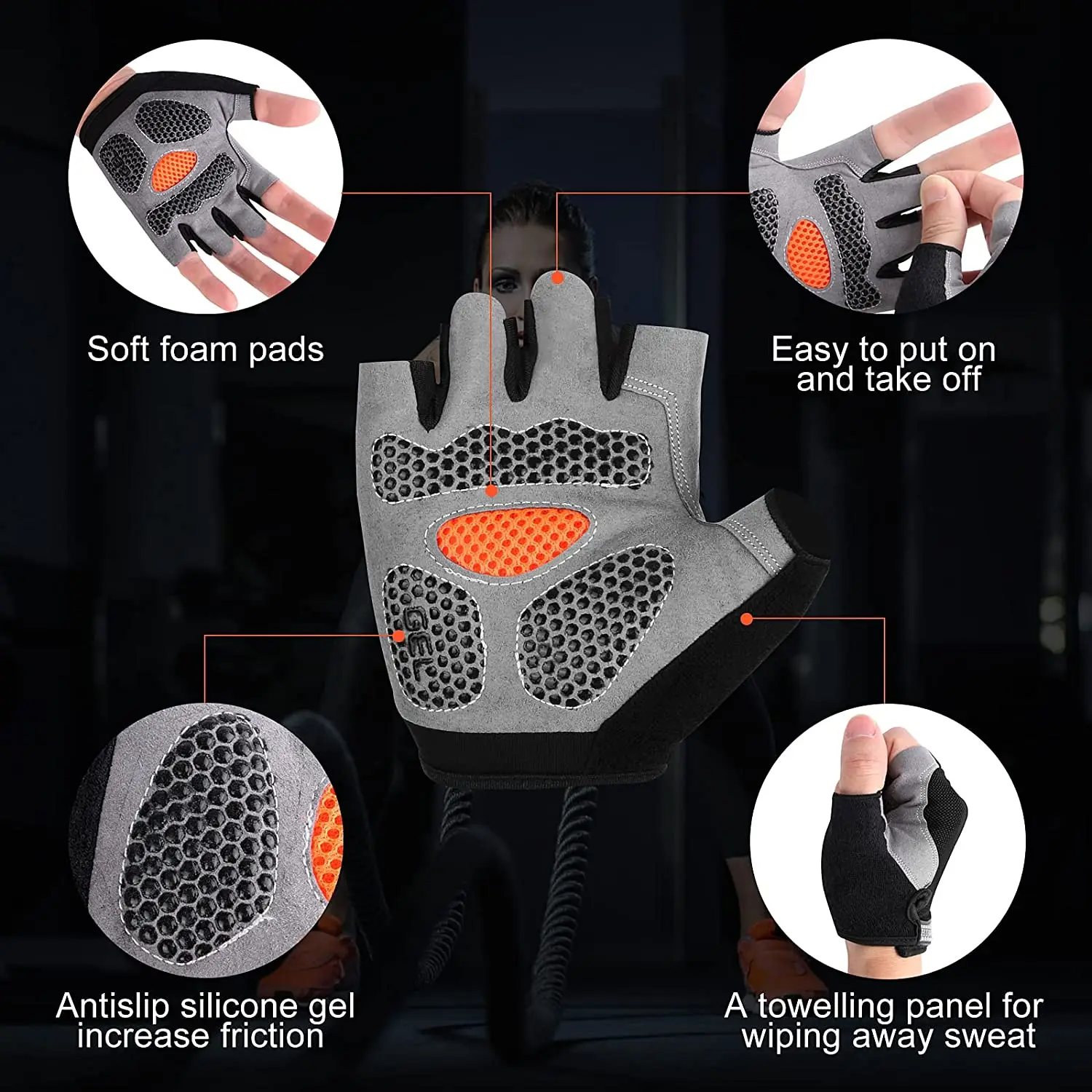 Guantes de gimnasio sin dedos para hombre y mujer, manoplas deportivas antideslizantes y transpirables para ejercicio de culturismo, ciclismo y bicicleta