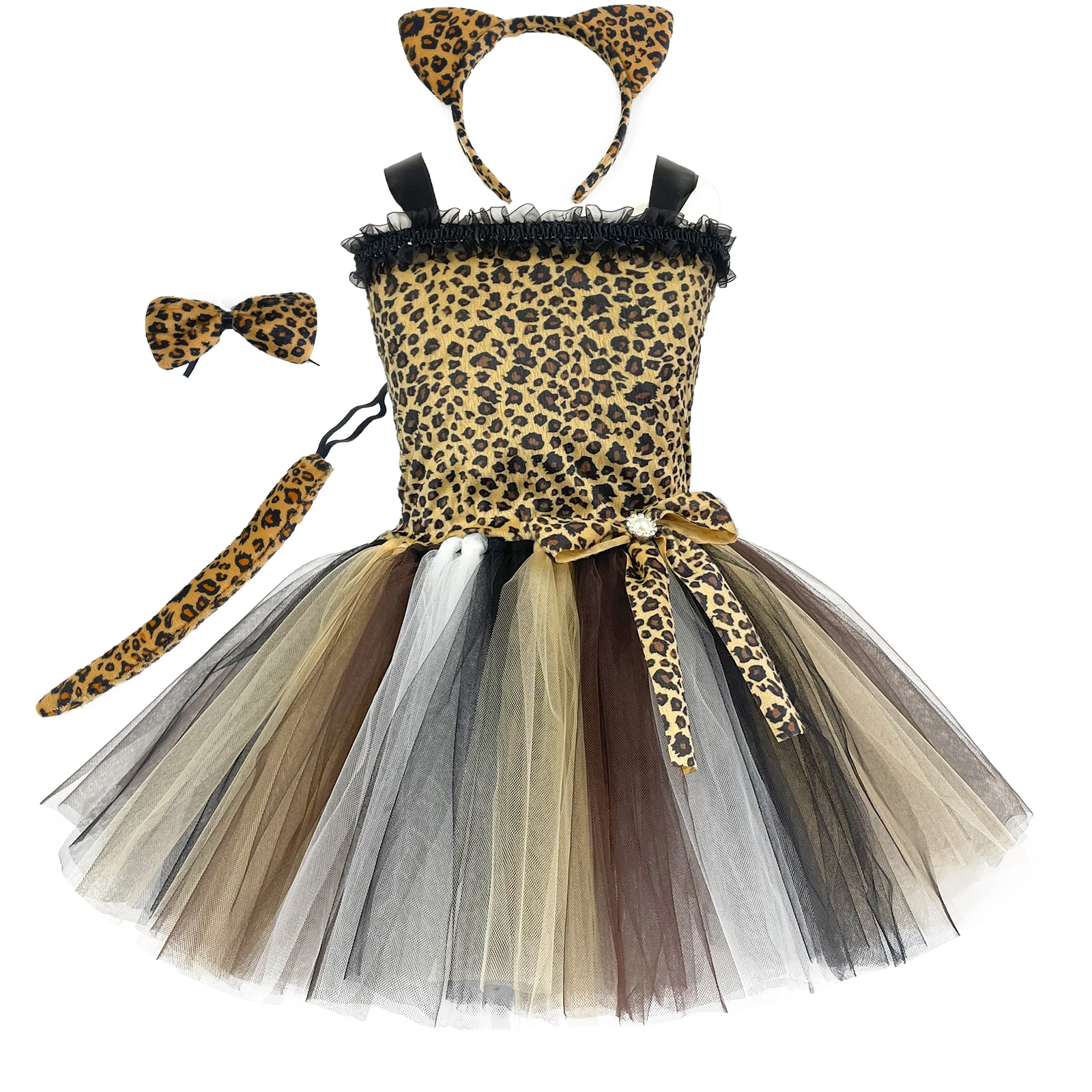 1set Leopard Girls Tutu Dress Outfit Zoo Animal Kid Cosplay Costumes
