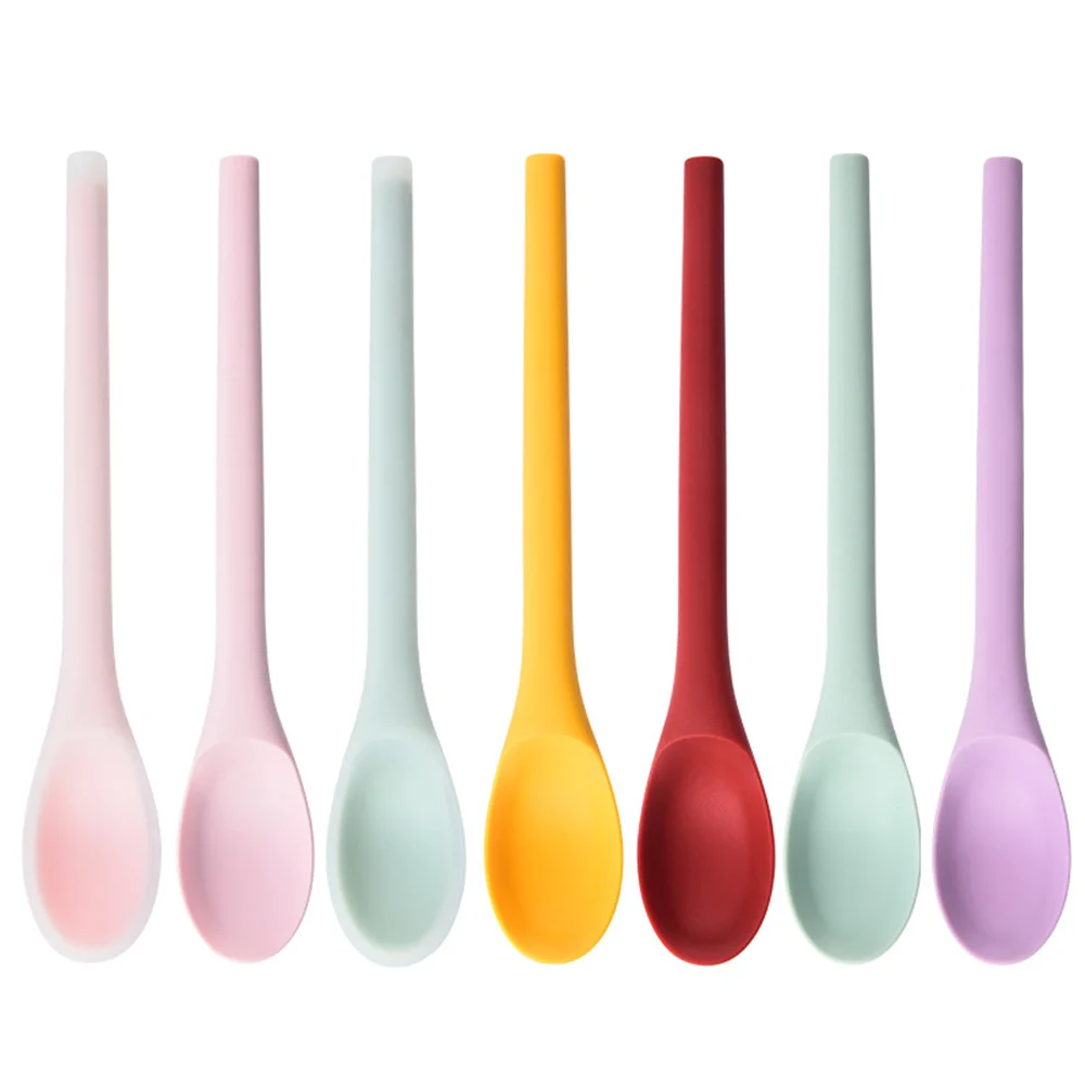 Silicone Spoon Small Spoon with Long Handle Heat Resistant Easy To Clean Non-stick Rice Spoons Tableware Utensil Kitchen Tool silicone spoon