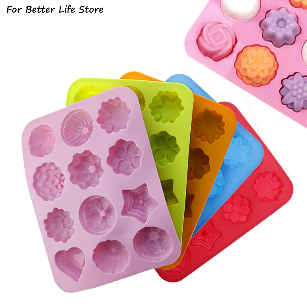 1pcs 5 Colour Soft Silicon 12 Flowers Mold Diy Kitchen Form For Muffin