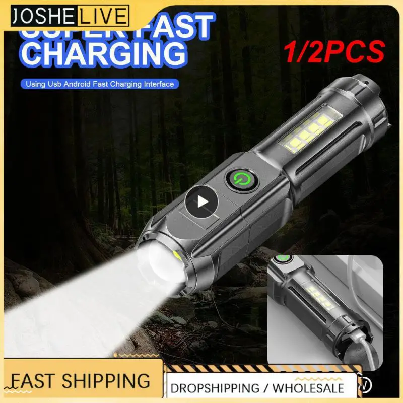 

1/2PCS Powerful LED Flashlight 100000 Lumen Tactical Flashlights Rechargeable USB 18650 Waterproof Zoom Fishing Hunting LED