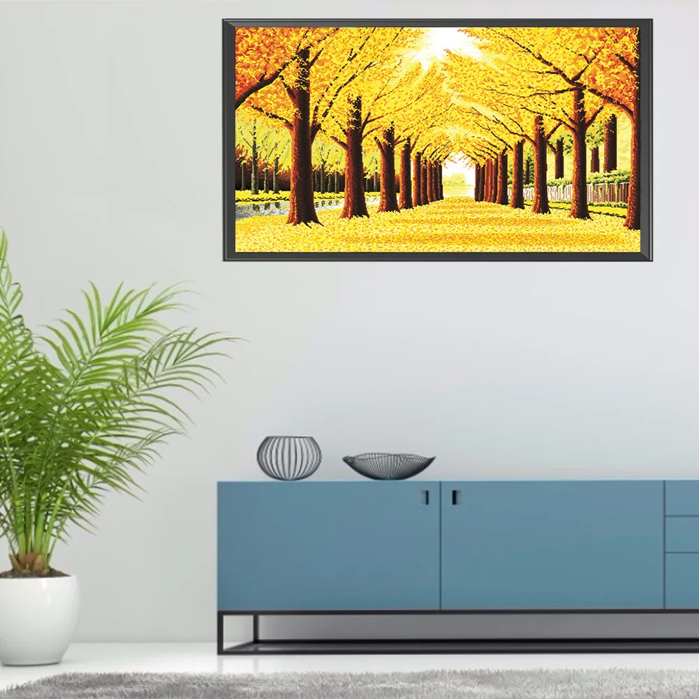 Handmade Yellow Leaves Road 5D DIY Full Round Drill Drawing Kit Diamond Painting