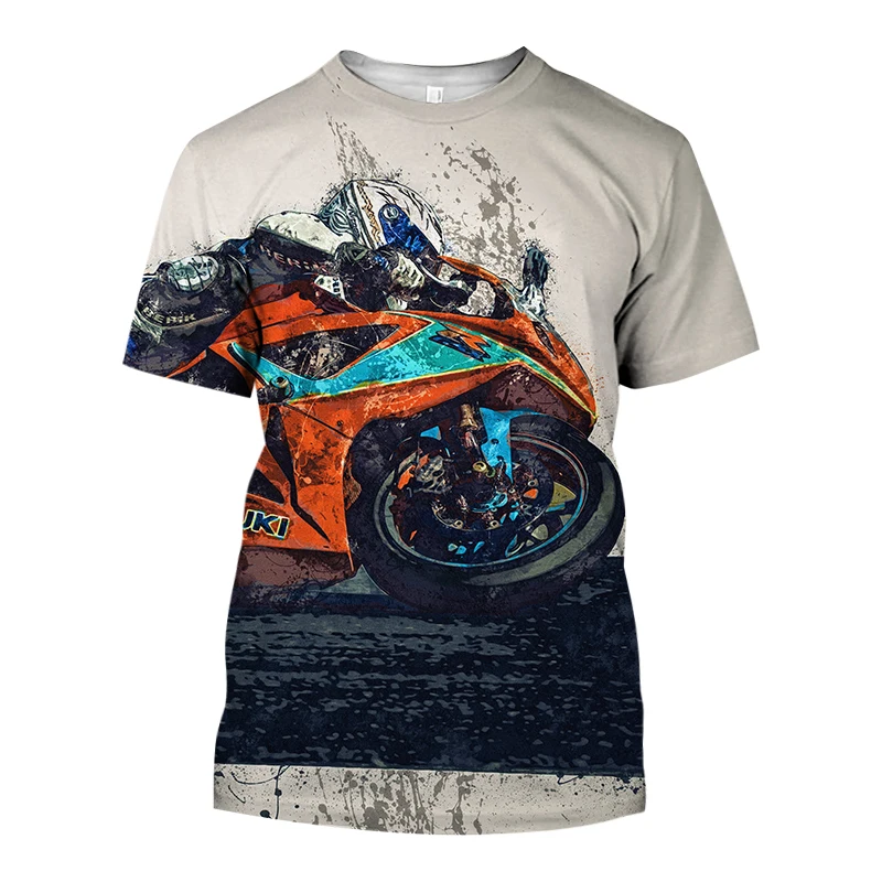 

Personality Men's Street Punk Short Sleeve Vintage Motorcycle Pattern 3D Print Locomotive Classic O-neck Plus Size Top